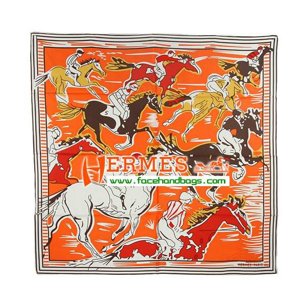 Hermes 100% Silk Square Scarf Orange HESISS 90 x 90 - Click Image to Close
